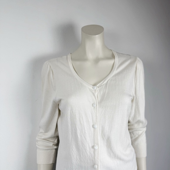 Halogen Knit Cardigan Ivory White Button Down 3/4 Long Sleeve - Picture 4 of 7